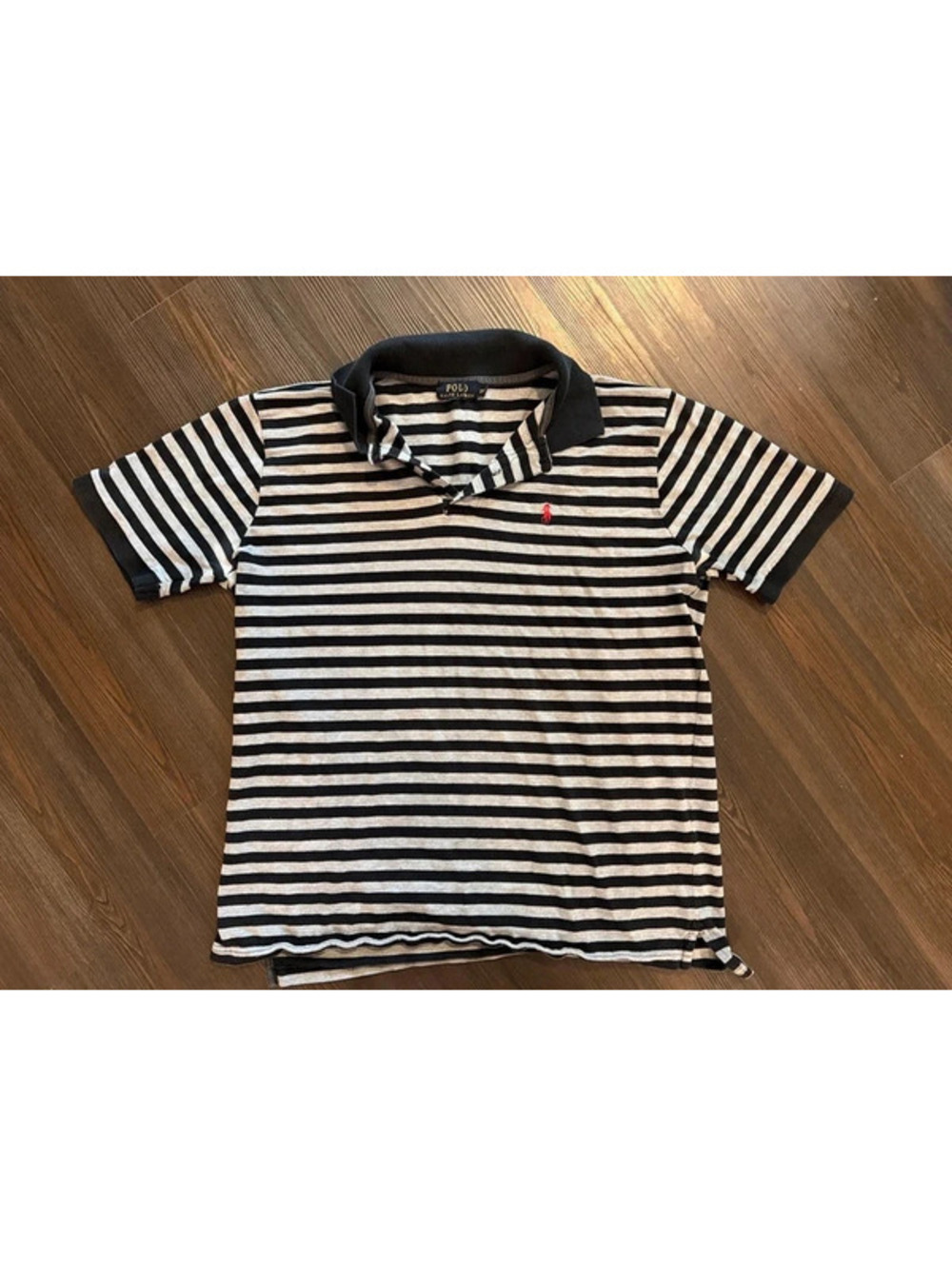 Vintage men’s polo Ralph Lauren grey black striped polo shirt 2xl